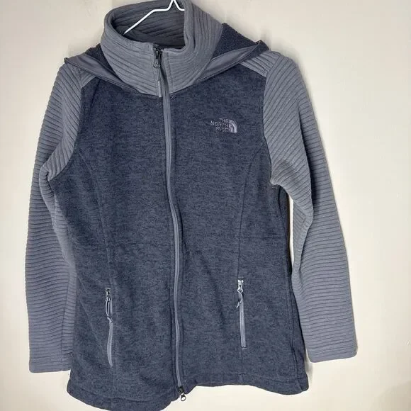 The North Face Indi 2 Women’s Size Medium Hooded Gray Fleece Jacket Full Zip - Picture 1 of 13